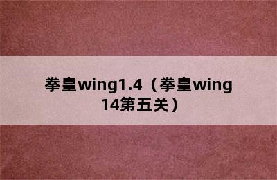 拳皇wing1.4（拳皇wing14第五关）