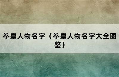 拳皇人物名字（拳皇人物名字大全图鉴）