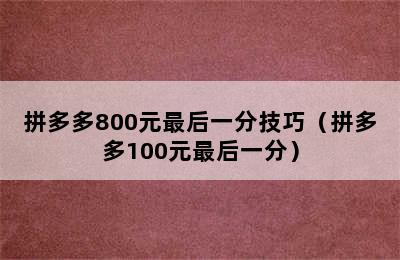 拼多多800元最后一分技巧（拼多多100元最后一分）