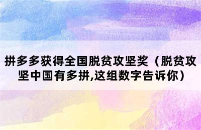 拼多多获得全国脱贫攻坚奖（脱贫攻坚中国有多拼,这组数字告诉你）