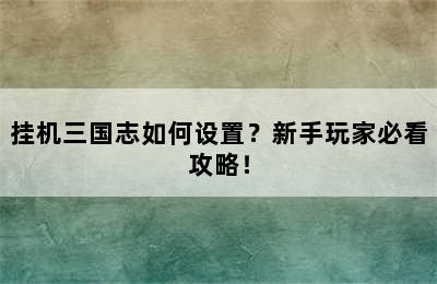 挂机三国志如何设置？新手玩家必看攻略！