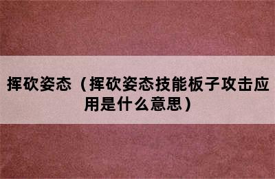 挥砍姿态（挥砍姿态技能板子攻击应用是什么意思）