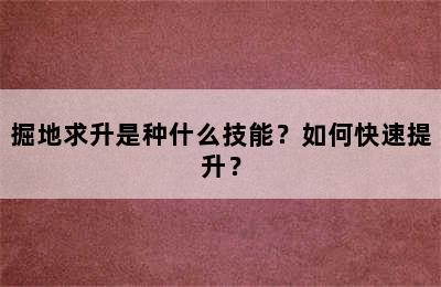 掘地求升是种什么技能？如何快速提升？