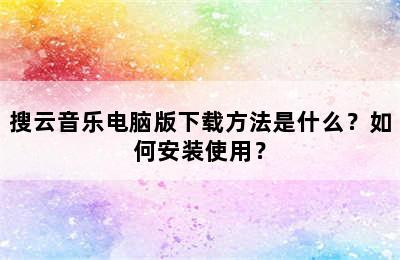 搜云音乐电脑版下载方法是什么？如何安装使用？