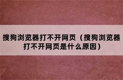 搜狗浏览器打不开网页（搜狗浏览器打不开网页是什么原因）