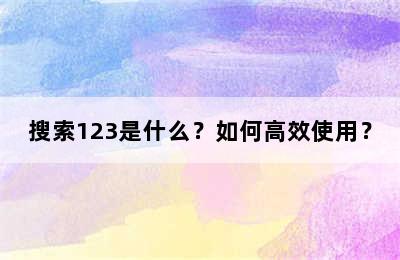 搜索123是什么？如何高效使用？