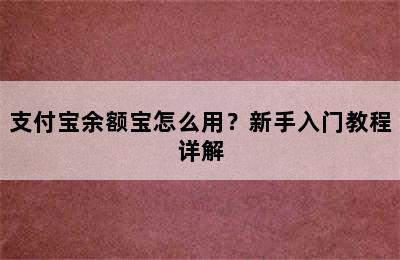 支付宝余额宝怎么用？新手入门教程详解