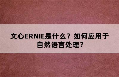 文心ERNIE是什么？如何应用于自然语言处理？