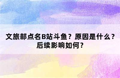 文旅部点名B站斗鱼？原因是什么？后续影响如何？