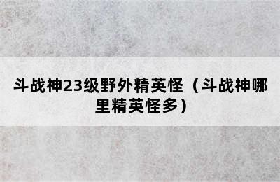 斗战神23级野外精英怪（斗战神哪里精英怪多）