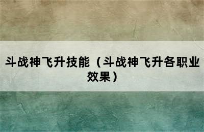 斗战神飞升技能（斗战神飞升各职业效果）