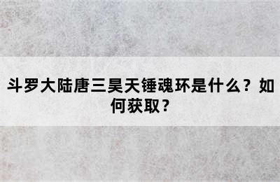 斗罗大陆唐三昊天锤魂环是什么？如何获取？