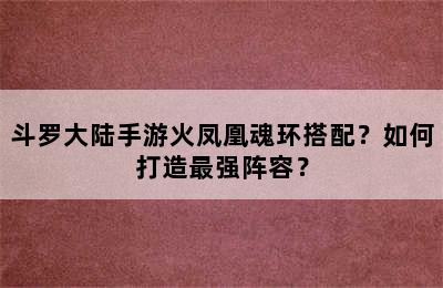 斗罗大陆手游火凤凰魂环搭配？如何打造最强阵容？