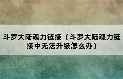 斗罗大陆魂力链接（斗罗大陆魂力链接中无法升级怎么办）