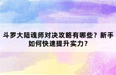 斗罗大陆魂师对决攻略有哪些？新手如何快速提升实力？