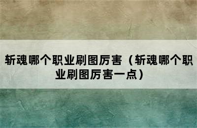 斩魂哪个职业刷图厉害（斩魂哪个职业刷图厉害一点）