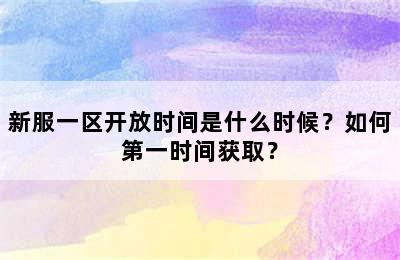 新服一区开放时间是什么时候？如何第一时间获取？