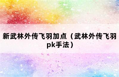 新武林外传飞羽加点（武林外传飞羽pk手法）