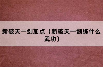 新破天一剑加点（新破天一剑练什么武功）