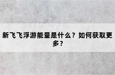 新飞飞浮游能量是什么？如何获取更多？