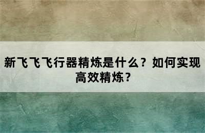 新飞飞飞行器精炼是什么？如何实现高效精炼？