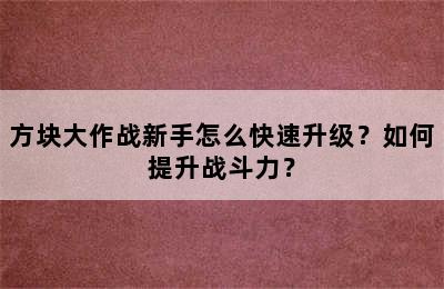 方块大作战新手怎么快速升级？如何提升战斗力？