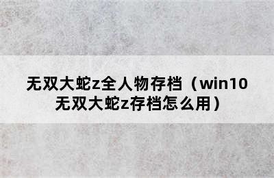 无双大蛇z全人物存档（win10无双大蛇z存档怎么用）