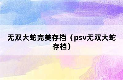 无双大蛇完美存档（psv无双大蛇存档）