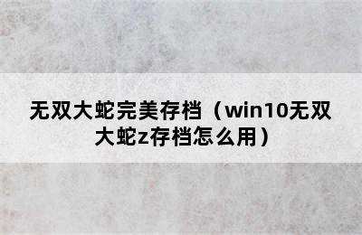 无双大蛇完美存档（win10无双大蛇z存档怎么用）