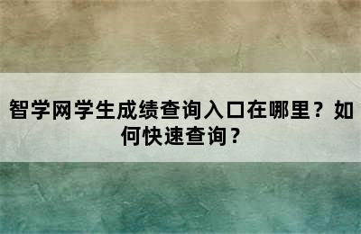 智学网学生成绩查询入口在哪里？如何快速查询？