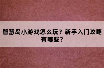 智慧岛小游戏怎么玩？新手入门攻略有哪些？