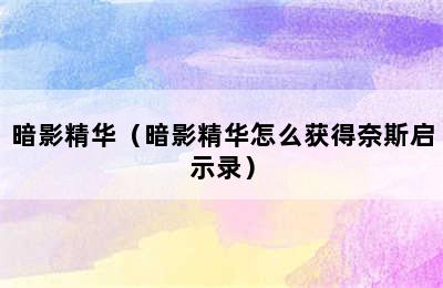 暗影精华（暗影精华怎么获得奈斯启示录）