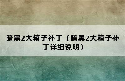 暗黑2大箱子补丁（暗黑2大箱子补丁详细说明）