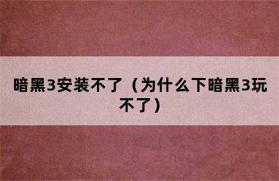 暗黑3安装不了（为什么下暗黑3玩不了）