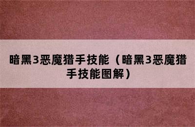 暗黑3恶魔猎手技能（暗黑3恶魔猎手技能图解）