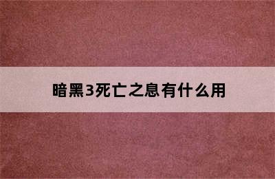 暗黑3死亡之息有什么用