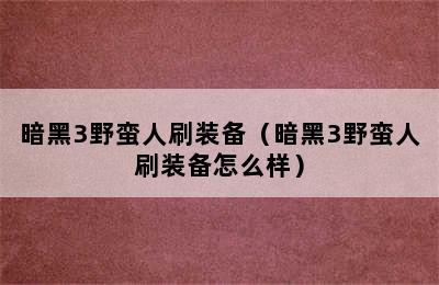 暗黑3野蛮人刷装备（暗黑3野蛮人刷装备怎么样）