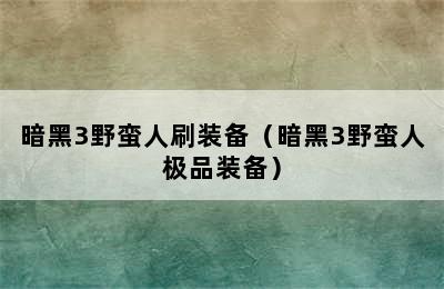 暗黑3野蛮人刷装备（暗黑3野蛮人极品装备）