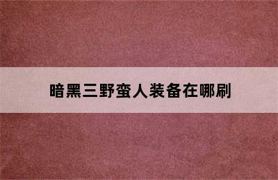 暗黑三野蛮人装备在哪刷