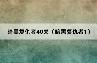 暗黑复仇者40关（暗黑复仇者1）