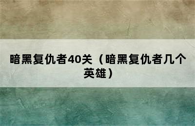 暗黑复仇者40关（暗黑复仇者几个英雄）