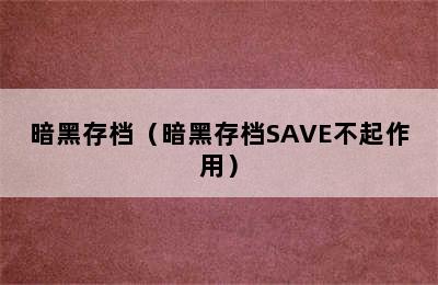 暗黑存档（暗黑存档SAVE不起作用）