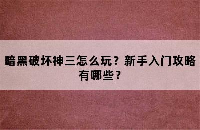 暗黑破坏神三怎么玩？新手入门攻略有哪些？