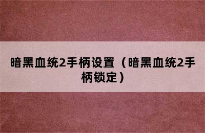 暗黑血统2手柄设置（暗黑血统2手柄锁定）