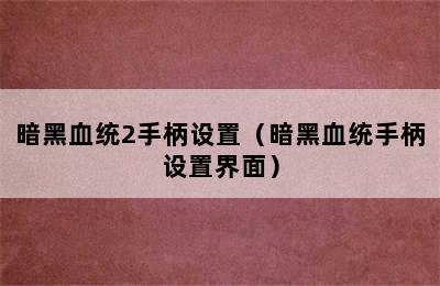 暗黑血统2手柄设置（暗黑血统手柄设置界面）