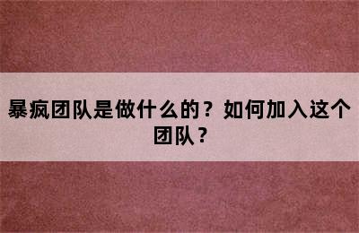 暴疯团队是做什么的？如何加入这个团队？