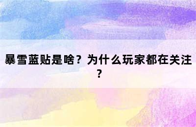 暴雪蓝贴是啥？为什么玩家都在关注？