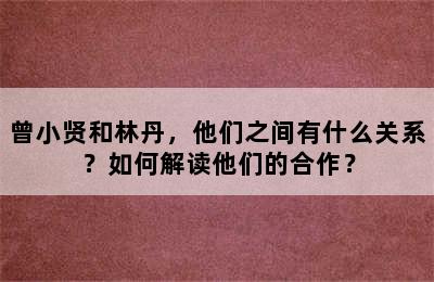 曾小贤和林丹，他们之间有什么关系？如何解读他们的合作？