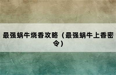 最强蜗牛烧香攻略（最强蜗牛上香密令）