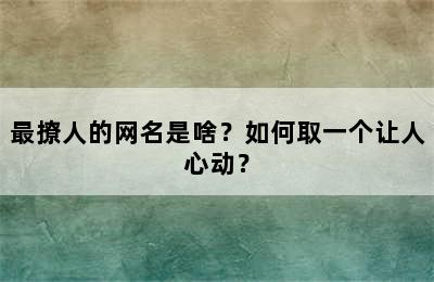 最撩人的网名是啥？如何取一个让人心动？